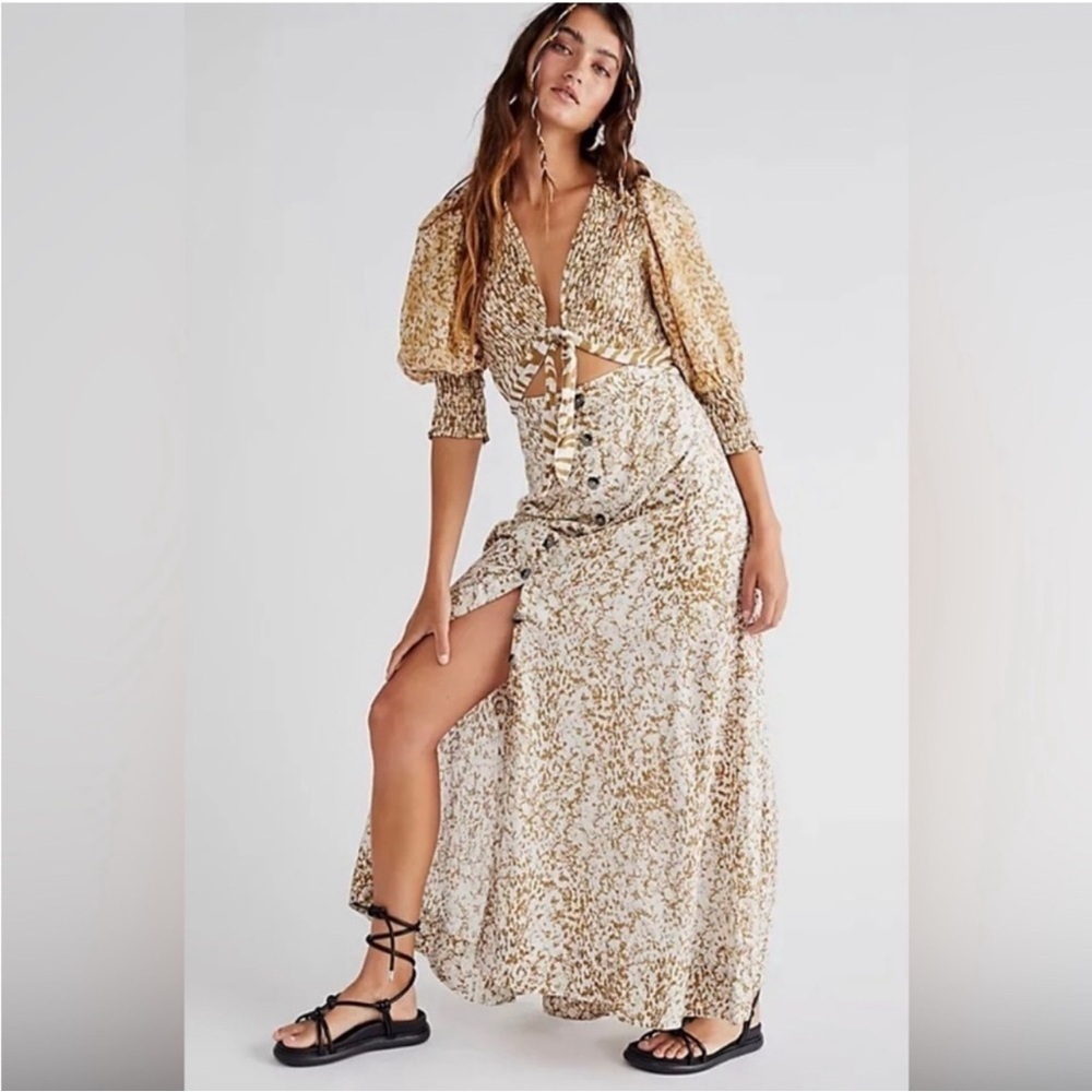NWOT Free People Gold and Cream Maxi Dress
